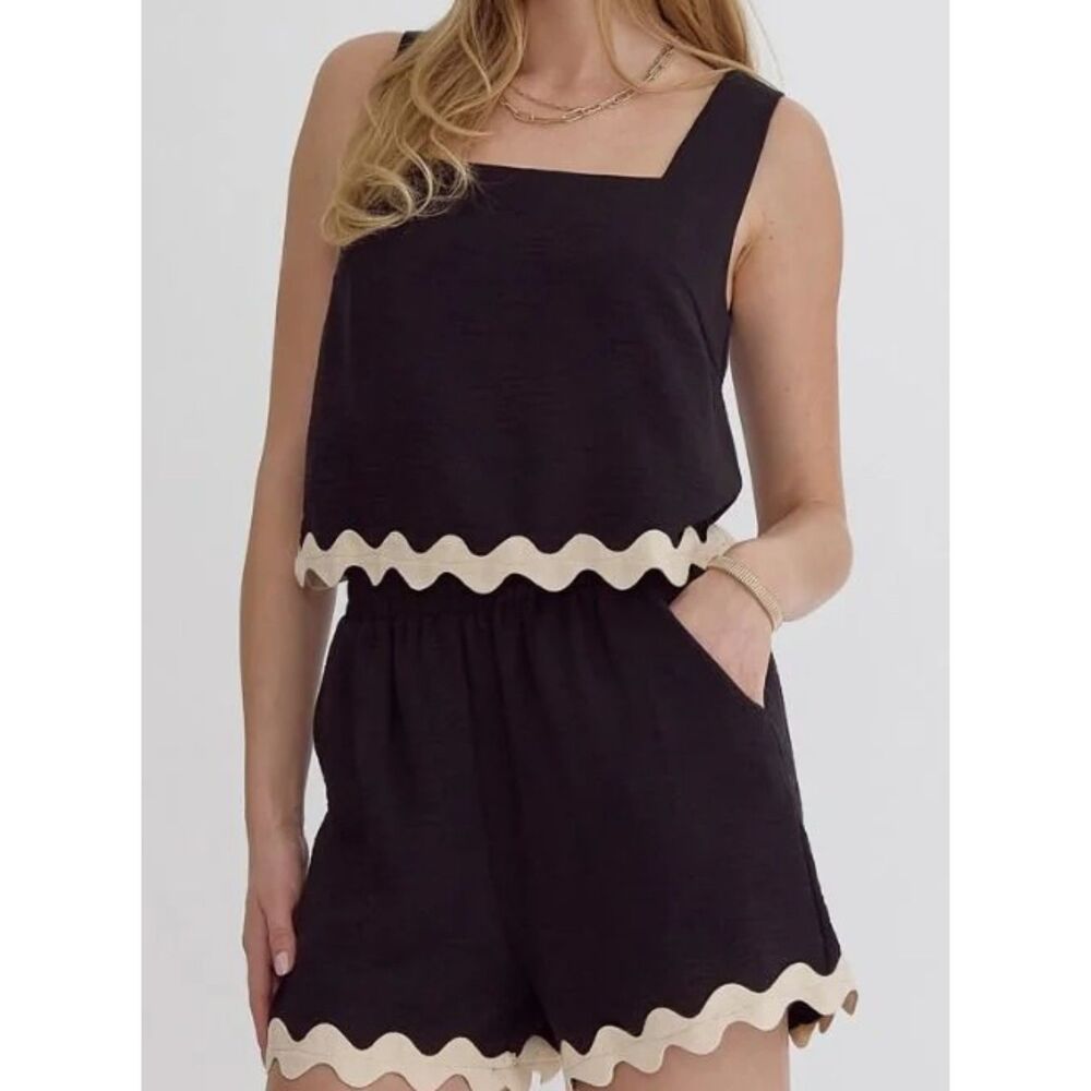 100% Cotton Shorts Women's Small Black with Ric Rac NEW